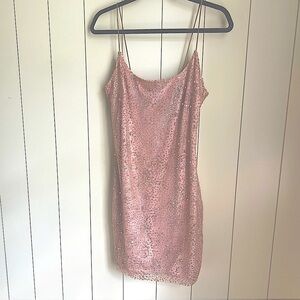 White Fox rose gold glitter pink pearl mini dress